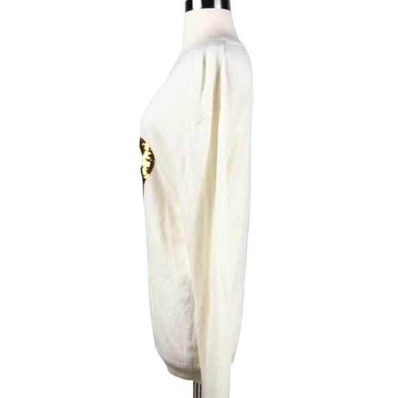 WILDFOX White Label White Sweater Gold Sequins No. 9 V-Neck Angora Oversized XS - Picture 6 of 8